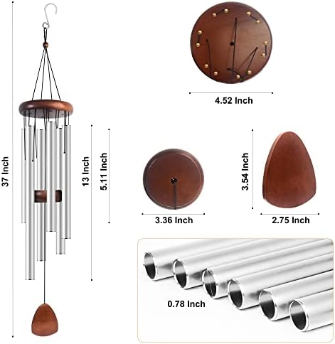 Bursvik 37" Aluminum Wind Chimes for Outside (Silver), Patio Zen Decor Gift - Image 3