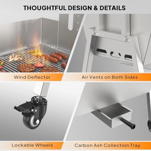 ROVSUN 46" Rotisserie Grill Kit, Pig Lamb Spit Roaster Stand Electric Rotisserie Grill 176 Lbs Capacity w/Wind Baffle Lockable Wheels Adjustable Height, BBQ Spit Rod for Outdoor Party Camping - Image 6