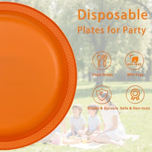 WELLIFE Orange Plastic Plates 7 Inch 50 Count Halloween Plates - Image 6