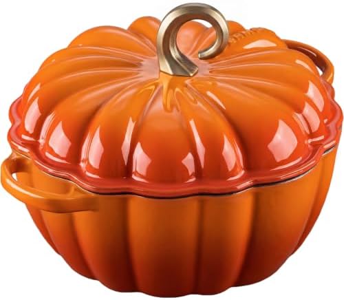 Overmont Pumpkin Enameled Cast Iron Dutch Oven with Lid,4.5 QT,Orange by Overmont