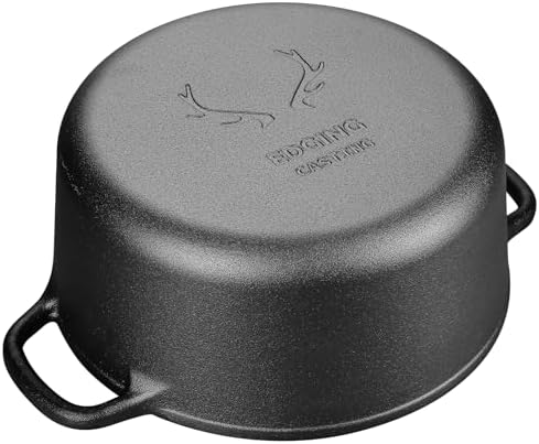 EDGING CASTING Pre-Seasoned Cast Iron Dutch Oven Pot with Lid Dual Handle, Sourdough Bread Baking Pots, Bread Oven, Camping, Grill, Induction, Electric, Round 7 Quart, Black - Image 4