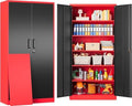 6 Tier Garage Storage Cabinet with 5 Adjustable Shelves,Metal Storage Cabinet with Lock,Red Black Metal Cabinet with Locking Doors,Steel Locker,71" Lockable Storage Cabinets for Home,Office,Garage by SISESOL