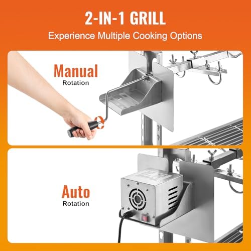 VEVOR Rotisserie Grill, BBQ Whole Pig Lamb Goat Charcoal Spit Grill, 46 Inch 132 Lbs Capacity, Electric 52W Motor Stainless Steel Rotisserie Roaster with Lockable Wheels, for Camping Outdoor - Image 4