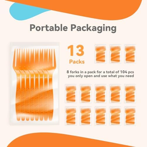 Orange Plastic Forks Heavy Duty, Disposable Party Supplies 104 PCS - Image 4