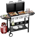 ROVSUN 2-in-1 Propane Gas Grill and Griddle Combo with Lid, 4 Burner Standing Flat Top Griddle & Grill with 40000BTU Output, Auto Ignition, Enamel Grate for Outdoor Backyard BBQ Cooking by ROVSUN