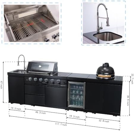 118" Outdoor Propane Gas Kitchen Island 4-Burner Grill, 304 stainless Steel - Image 6