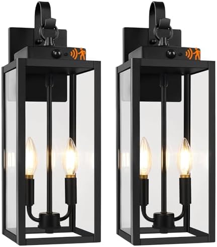 BesLowe 2-Pack 17.5" Upgraded Motion Sensor Outdoor Wall Lights, Black by BringYourBrightFuture