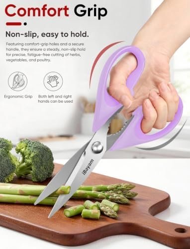 iBayam 8.7" Cute Kitchen Scissors All Purpose, Pastel Pink Purple Teal - Image 4