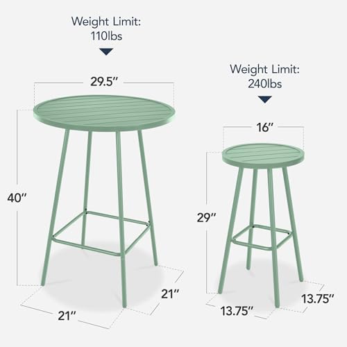 Best Choice Products 3-Piece Patio Dining Set, Bar Height, Outdoor Bistro Set, Outdoor Round Bar Table w/ 2 Bar Stools, Steel - Sage - Image 2