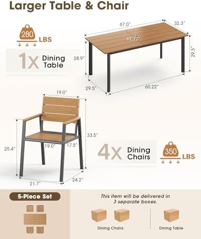 Outdoor Dining Set for 8, Aluminum Patio HDPS Outdooor Table and Chairs Set with Umbrella Hole, All Weather Patio Furniture Set, 10 Peice Patio Dining Table Set (Gray & Teak) - Image 2