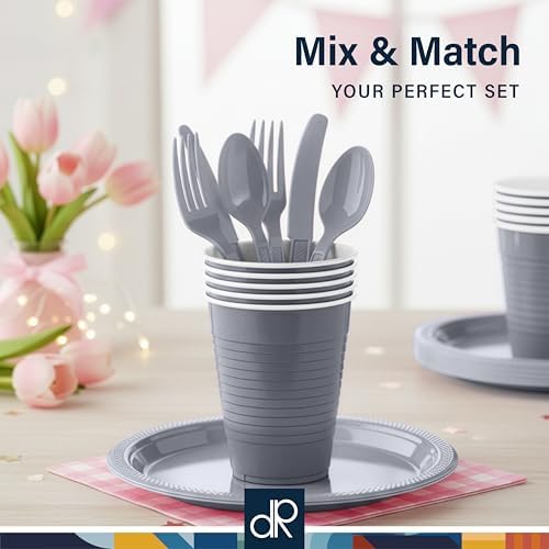 DecorRack Gray Plastic Cups, 12 oz Disposable Cups, Reusable Party Supplies (40 Count) - Image 4