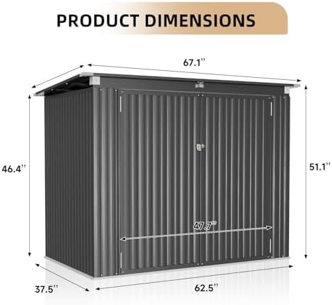 80 Cu. Ft Outdoor Trash Can Shed with Pneumatic Support Rod, 5x3 Ft Outdoor Storage Shed w/Lockable Doors & Waterproof Lid Chain,Ideal for 2 Trash Bins for Patio/Garden/Backyard - Image 2