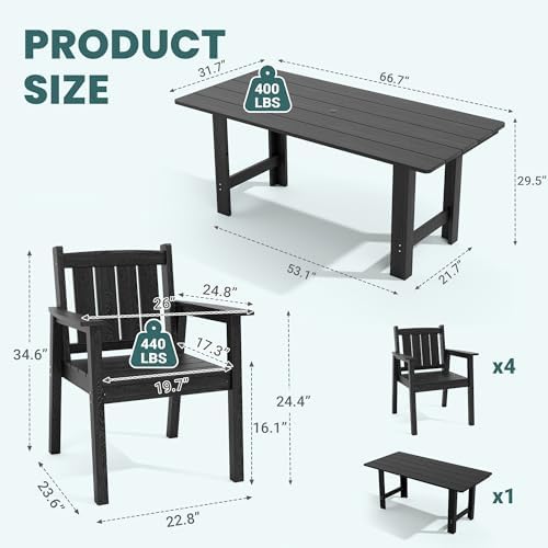 Pamapic Patio Dining Table Set, 5-Piece Outdoor Dining Set for 4, Black - Image 5