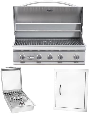 Bullet by Bull Stainless Steel Outdoor Kitchen Set - Built-In Liquid Propane Grill, Perfect for Entertaining -BBQ Kitchen Isl& Bundle - Includes 5 Burner Grill, Single Access Door & Side Burner by Unknown