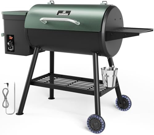Electric Pellet Smoker Grill 565 SQ.IN Cook Area Pellet Smoker with Auto Feed & PID Controller 500°F Max Temperature 8 in 1 BBQ Grill with Meat Probe & Side Table with Hooks Perfect for Outdoor BBQ by DAMNISS