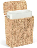 iEGrow Wicker Trash Can, Bathroom Trash Can with Lid, 3 Gallon Natural Water Hyacinth Waste Basket with Removable Liner, for Bedroom, Living Room, Toilet, Under Sink by iEGrow