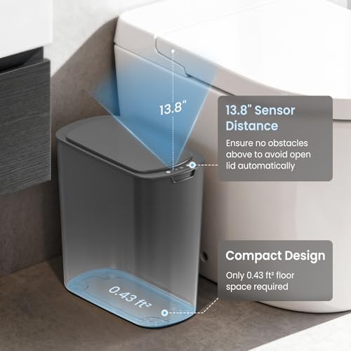 Cesun Automatic Small Bathroom Trash Can with Lid, 2.6 Gallon, Grey - Image 3