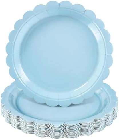 NatNarr 30 Pk Light Blue Plates 9" Disposable Scalloped Blue Paper Plates by NatNarr