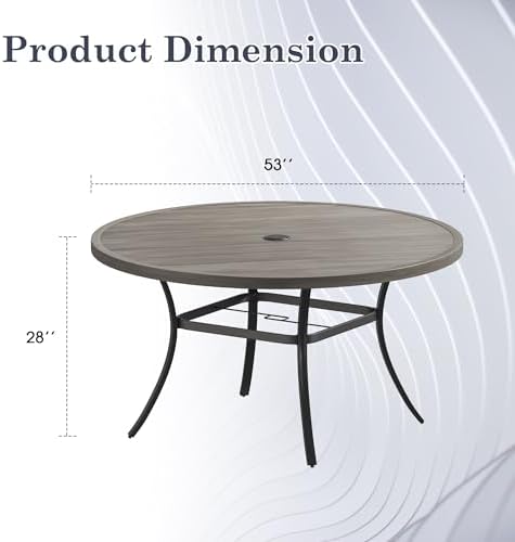 Outdoor Dining Table for 8, 53" Round Outdoor Table with Adjustable Umbrella Hole, All-Weather Metal Patio Dining Table for Lawn Garden Backyard Deck, Grey - Image 2
