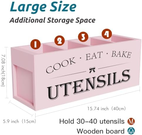 Suli Extra Large Utensil Holder Countertop for Kitchen Counter,Wood,Pink - Image 2