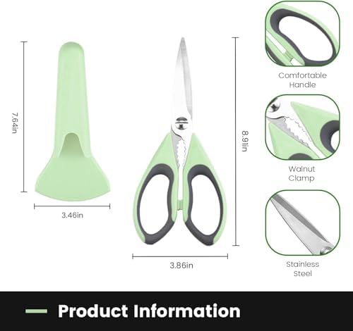 2 Pack Heavy Duty Scissors Kitchen Shears with Magnetic Holder,Dishwasher Safe Stainless Steel Meat Cooking Shears,Multifunctional All Purpose Sharp Scissors Set for Food, (Dark green and light blue) - Image 2