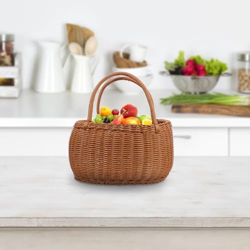 Luxshiny Rustic Imitation Rattan Basket Sturdy PP Woven Storage with Handle for Picnic Fruit Vegetable Bread Holder Multi-Function Decorative Organizer for Outdoor and Daily Use - Image 4