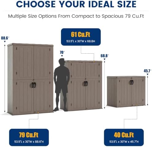 UPPATIO 79 Cu.Ft Outdoor Storage Shed,Vertical Resin Sheds with Shelf,Brown - Image 2
