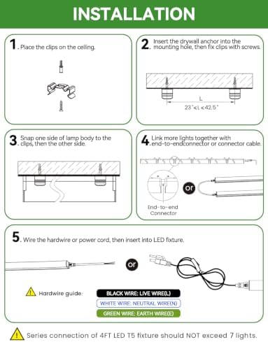 3FT T5 SE LED Shop Lights, 1760LM 6500K Bright White LED Integrated Fixture, 16W Linkable Garage Light, Ceiling and Cabinet Light with ON/OFF Switch, Workshop, Basement, FCC Certified, 4 Pack - Image 6