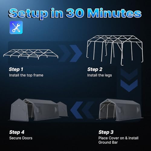 ADVANCE OUTDOOR 10X20 ft Carport Heavy Duty Outdoor Patio Portable Canopy Storage Shelter Shed with 2 Rolled up Zipper Doors & Vents for Snowmobile Garden Tools, Gray - Image 3