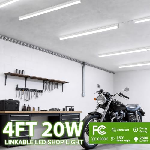 (6 Pack) 4FT T5 PRO LED Shop Lights, 2800LM 6500K Bright White LED Integrated Fixture, 20W Linkable Garage Light, Ceiling and Cabinet Light with ON/Off Switch, Workshop, Basement - Image 2