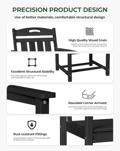 HDPE Outdoor Patio Dining Chairs with Wide Seat, Oversized, Black - Image 6