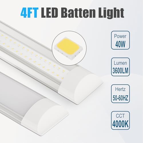 8 Packs 4FT LED Batten Light with 50cm Cable, Ultra-Thin Ceiling Surface Mounted Light, 40W, 4000K, IP20, LED Ceiling Lamp for Garage, Shop, Hallway, Office, Market, ver2 - Image 2