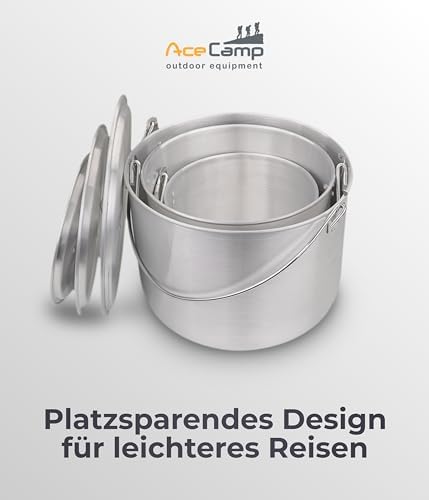 AceCamp Nested Pot Aluminum Lightweight Cooking Pot Set Outdoor Large Stock with lid and folding handle - 4L,8L,12L - Image 5
