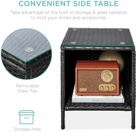 Best Choice Products 3-Piece Outdoor Wicker Conversation Bistro Set, Space Saving Patio Furniture for Garden w/Side Table - Black/Teal - Image 3
