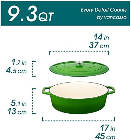 vancasso 9.3 Qt Oval Enameled Cast Iron Dutch Oven with Lid, Green - Image 2