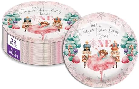 Sugar Plum Fairy Turns One First Birthday - 32 Piece Disposable Party Supplies - Decorations for Christmas Nutcracker 1st Birthday Round Party Plates - Large 9" Paper Plates In Bulk by BirthdayGalore