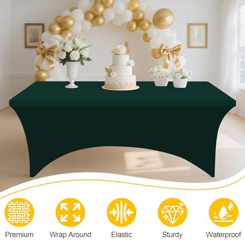 Smiry 2Pack Spandex Table Cloth 4FT, Elastic Fitted Hunter Green Tablecloth - Image 3