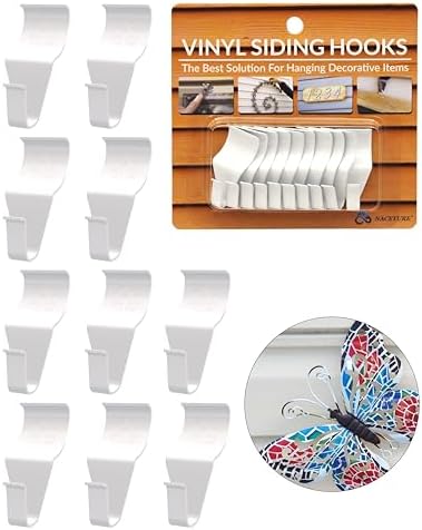 NACETURE Vinyl Siding Hooks (10 Pack, White), Heavy Duty Stainless Steel, No Drill, Holds up to 18 lb per Hook, for Outdoor Decor by NACETURE