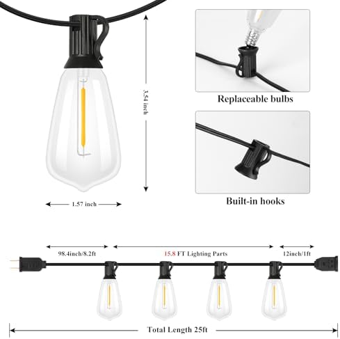 Brightever 25FT Outdoor String Lights 13 Bulbs, Waterproof Patio Lights - Image 3