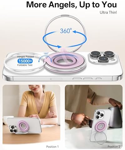Magnetic Phone Grip for MagSafe Ring Holder, 360° Rotation Phone Grip Stand Finger Kickstand, Dual-Sided Magnetics Compatible with iPhone 17/16/15/14/13 Pro/Max MagSafe Accessories - Image 6