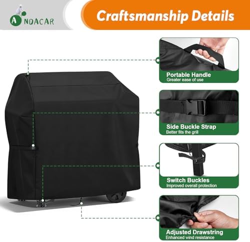 Charcoal Grills Cover for 440 SQ Wood Pellet Grill, Waterproof Outdoor Grill Cover BBQ Grill Cover Barbeque Grill Cover (Cover Only) - 45" L×25" W×35" H, Black - Image 5