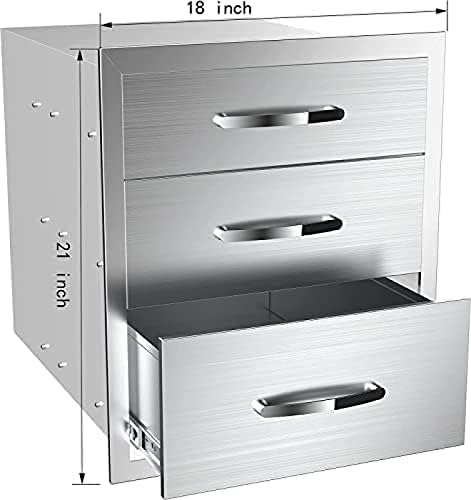 Stainless Steel Outdoor Kitchen BBQ Island Drawers - Flush Mount Triple Access, 18Wx23Dx21H - Image 2