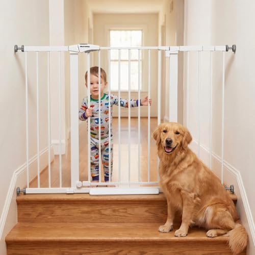 Mumeasy 36" Extra Tall Baby Gate for Stairs, 29.7-54.2" Wide Dog Gate for Doorways, Walk Thru Pet Safety Gate for Indoor, Pressure Mounted with Auto Close, Easy Install No Drill for Toddlers, White by Mumeasy-FocusonBabyPetSafetyGate