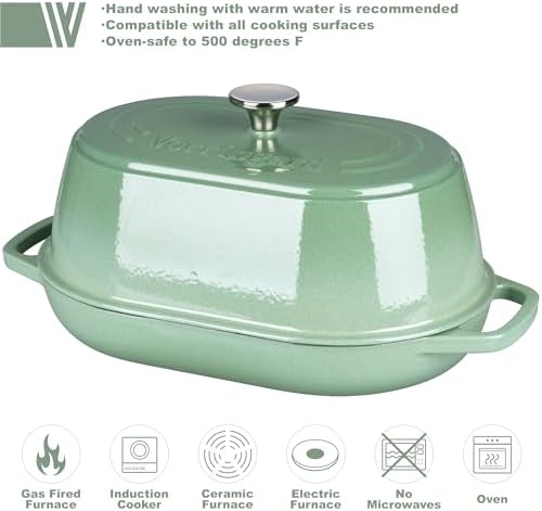 VORRINGARD Enameled Cast Iron Dutch Oven Pot with Dome Lid, Oval Bread Oven for Homemade Sourdough Bread Baking, Oven Safe up to 500°F, 6 Quart, Sage Green - Image 3