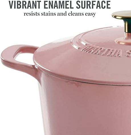 MARTHA STEWART Gatwick 7-Quart Enamel Cast Iron Dutch Oven Pot with Lid – Pink – Heavy-Duty Dutch Oven for Slow Cooking, Braising & Baking - Image 3