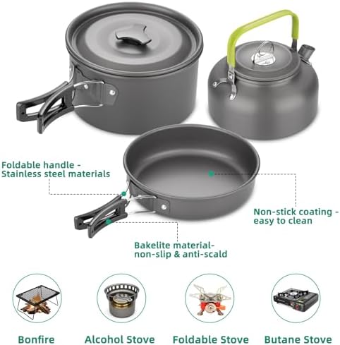 18pcs Camping Cookware Kit, Nonstick Pots Pans and Kettle Set - Image 4