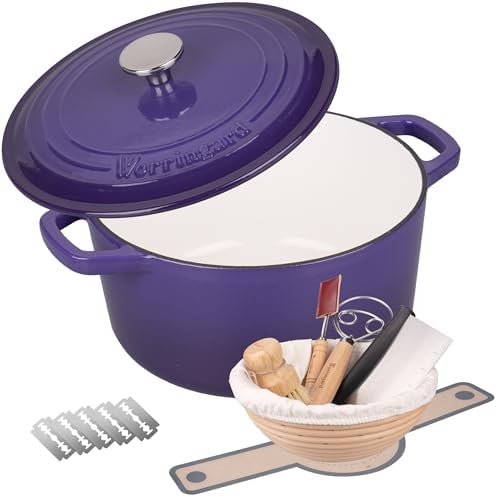 VORRINGARD Enameled Cast Iron Dutch Oven Pot with Lid, for Bread Baking, Round Bread Oven- include Sourdough Bread Baking Supplies Set, 6QT, Purple by Unknown