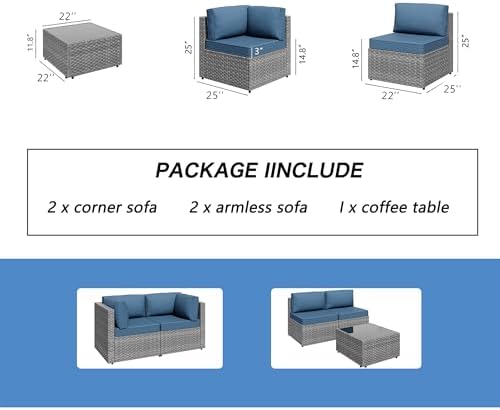 5 Piece Outdoor Patio Furniture Set with Silver PE Rattan, Navy Blue - Image 7