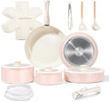 Chef Power Ceramic Nonstick Pots and Pans Set 19 Piece with Detachable Handle, Induction Dishwasher Oven Safe Cookware Set, RV Kitchen Set Removable Handle (Light Pink) by ChefPower