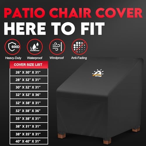 Zettum Patio Chair Covers 2 Pack - 600D Outdoor Lounge Deep Seat Cover Waterproof Heavy Duty, Lawn Furniture Cover for Wicker Chair, Swivel Chair, Rocking Chair, Single Sofa Chair - 28 x 32 x 31 Inch - Image 3
